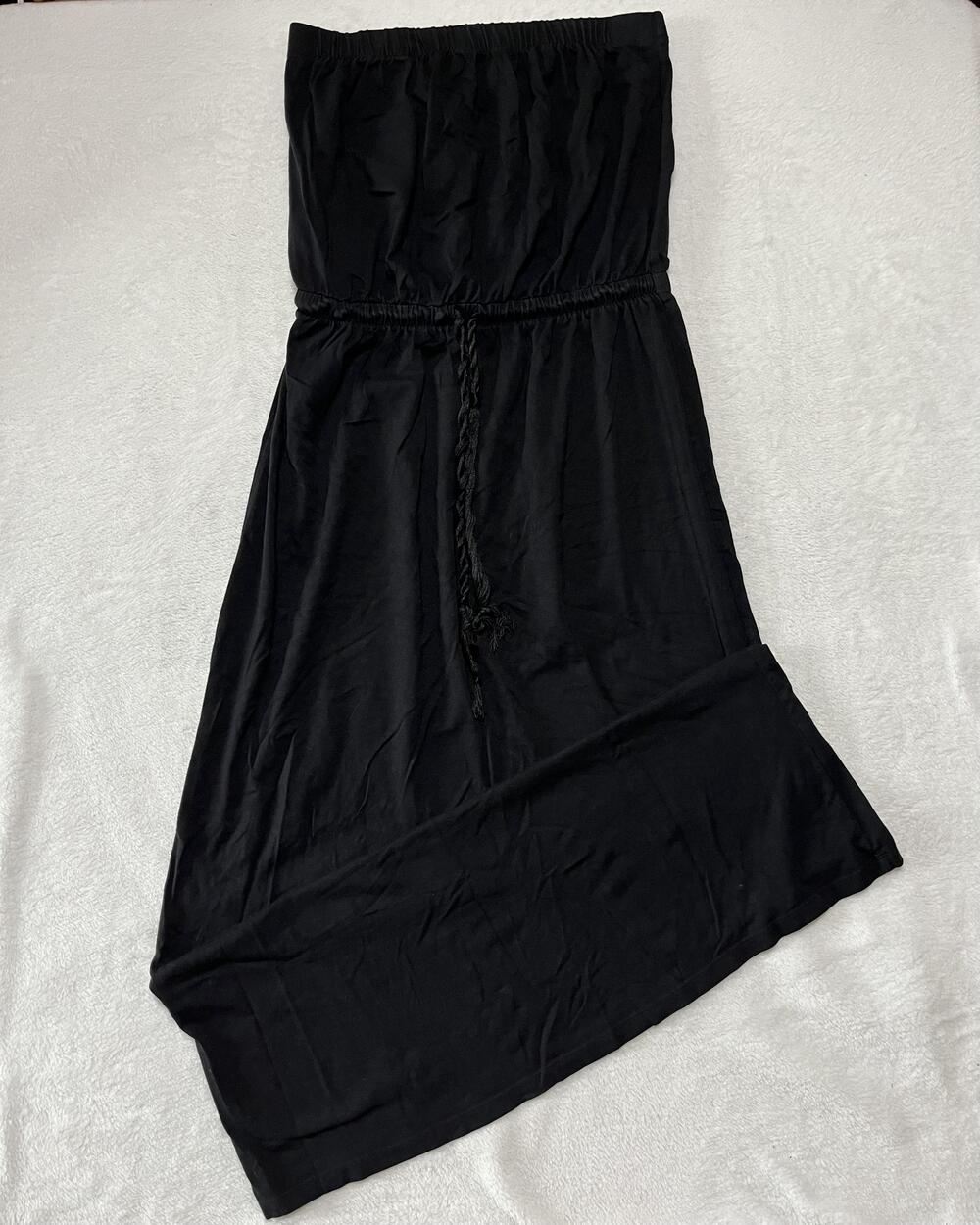 Strapless Maxi Dress Womens Medium Black True Black Drawstring Waist